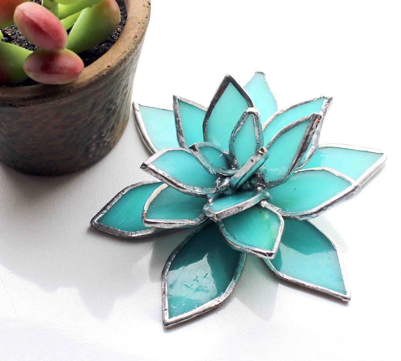 Unique 3D Stained Glass Succulent Trending Tabletop Succulents Stylish Home Wedding Table Accents Gifts Chic Home Decor Accents Centerpiece image 8