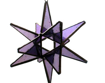 Purple Iridescent Moravian Star, Stained Glass Star, Home Decor, Celestial Decor