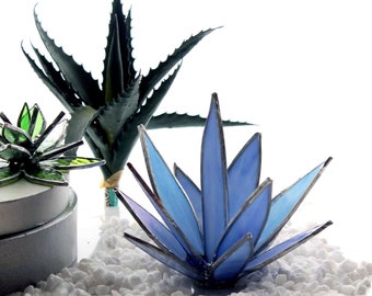 Stained Glass Blue Agave Succulent, Succulent Decor, Tabletop Decor, Home Decor, Home Accents, Wedding Table Decor