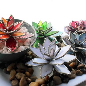 Unique 3D Stained Glass Succulent Trending Tabletop Succulents Stylish Home Wedding Table Accents Gifts Chic Home Decor Accents Centerpiece image 2