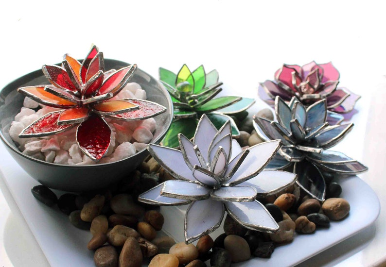 Unique 3D Stained Glass Succulent Trending Tabletop Succulents Stylish Home Wedding Table Accents Gifts Chic Home Decor Accents Centerpiece image 2