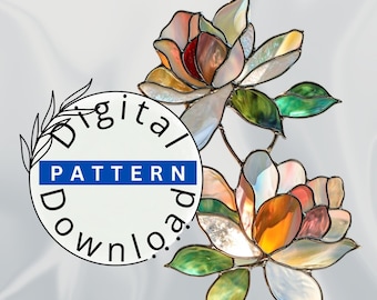 Magnolia Stained Glass Suncatcher Pattern, DIY Craft (PDF Template)