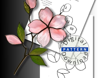 Organic Cherry Blossom Stained Glass Pattern, 11-Piece Sakura Suncatcher (Digital Download)