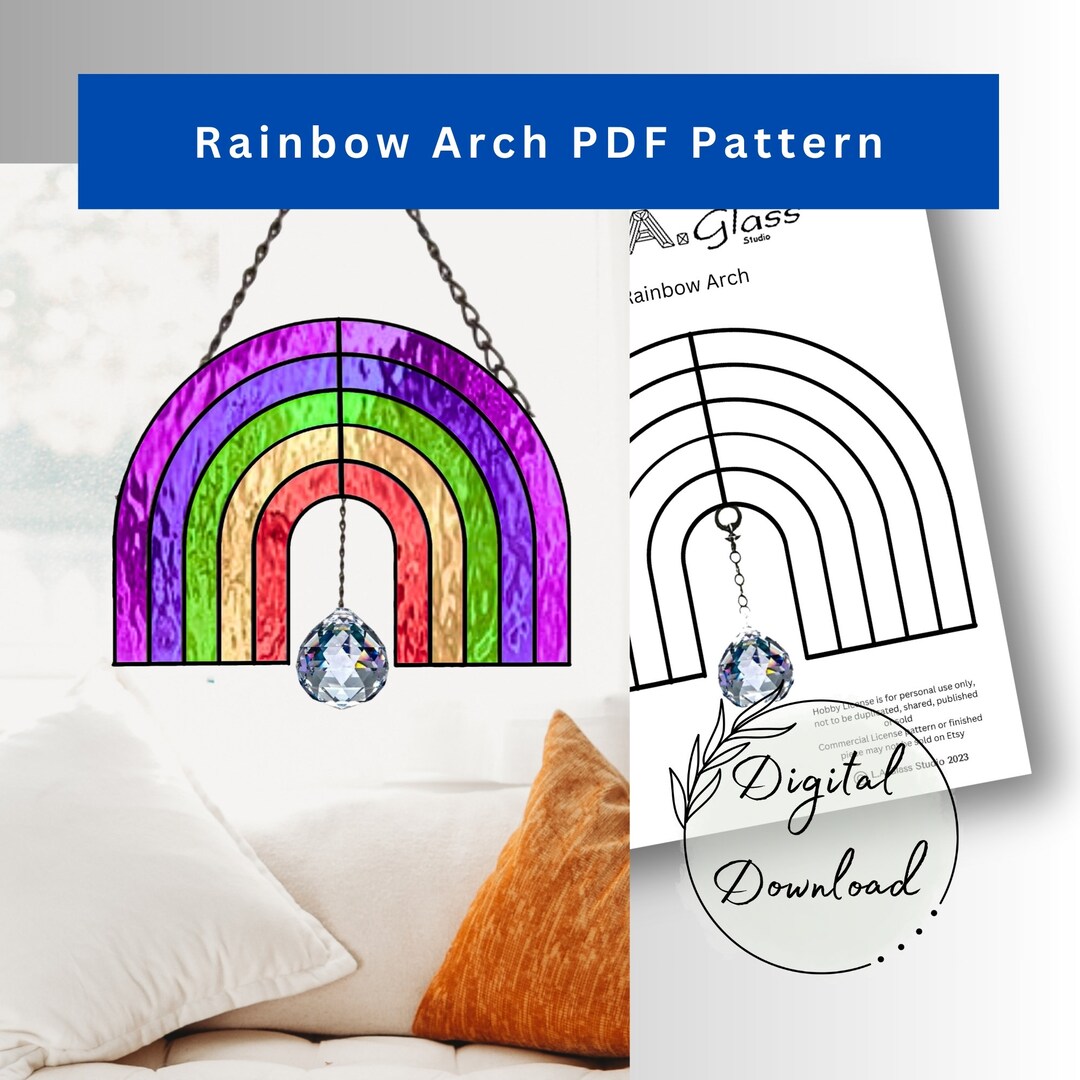 Stained Glass Crystal Rainbow Arch PDF Digital Pattern, Window Decor