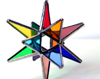Rainbow Stained Glass Moravian Star, 12 Point Glass Star, Rainbow Window Hanging, Handmade Home Decor, Wedding Gift, LGBTQ Pride