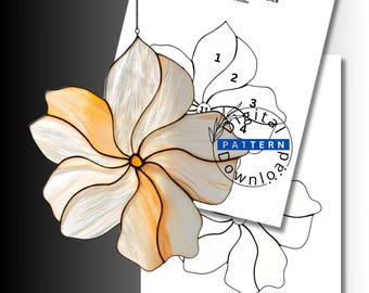 Organic Flower Stained Glass Pattern SVG PDF, 11 Piece Pinwheel Blossom Suncatcher Template, Free Hanging Floral Window Art Digital Download