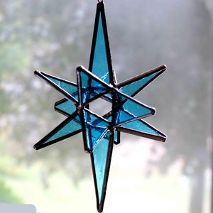 Stained Glass Aqua Bethlehem Moravian Star Ornament, Star Suncatcher, Christmas Tree Ornament