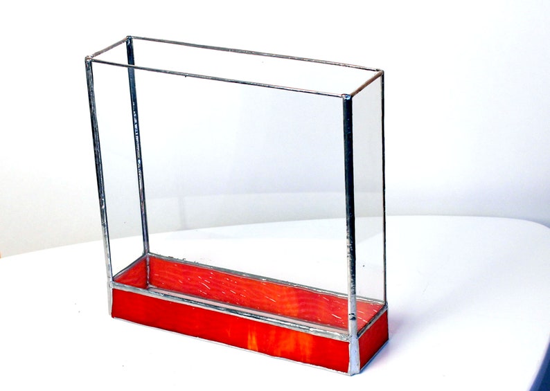 Stained Glass Planter Burnt Orange Modern Trendy Terrarium Etsy