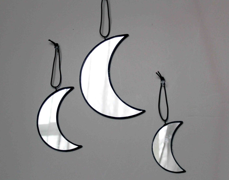 Stained Glass Crescent Moon Wall Mirrors Moon Phase Art Home Etsy