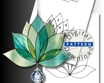 Organic Lotus Stained Glass Pattern SVG PDF, 14 Piece Crystal Bloom Suncatcher Template, Hanging Flower Window Art, Digital Download Prism