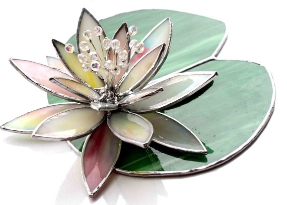 3d Stained Glass Water Lily Pad Boho Decor Tabletop Decor Etsy