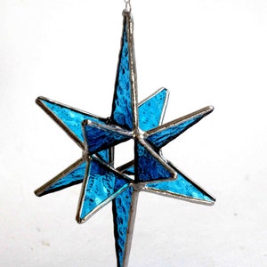 Dark Aqua Stained Glass Bethlehem Moravian Star Ornament Sun Catcher  - Christmas Tree Ornament