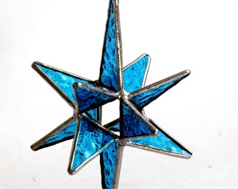 Dark Aqua Stained Glass Bethlehem Moravian Star Ornament Sun Catcher  - Christmas Tree Ornament