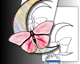 Beginner Butterfly Crescent Moon Stained Glass Pattern PDF & SVG – 7 Pieces