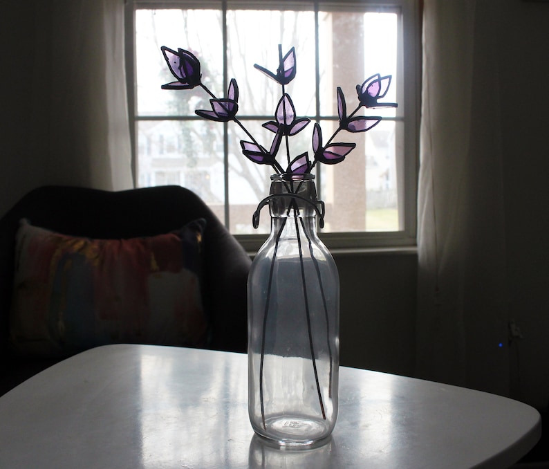 Stained Glass Lavender Stems Handcrafted Floral Décor Perfect Gift for Plant Lovers Home Decor Accents Unique Floral Gift Lavender Bouquet image 4