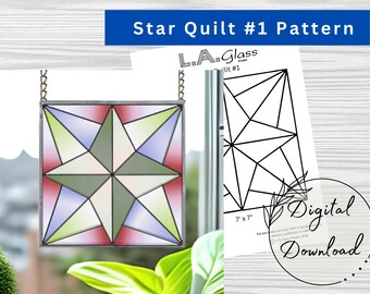 Star Quilt Stained Glass Digital Pattern, Window Decor, Wall Decor, DIY Stained Glass, Print at home, PDF Download, Hobby License