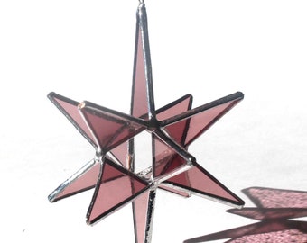 Pink Stained Glass Bethlehem Moravian Star Ornament Sun Catcher  - Christmas Tree Ornament