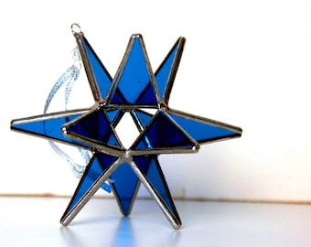 Blue Zircon Moravian Star, Stained Glass Star, Home Decor,  Spring Decor, Easter Star
