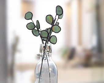 Stained Glass Eucalyptus Branch, Handmade Plant Stake