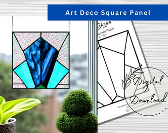 Stained Glass Art Deco Square Panel Pattern for Download, Retro Geometric Pattern, Window Decor, DIY Stained Glass, Print at home, PDF