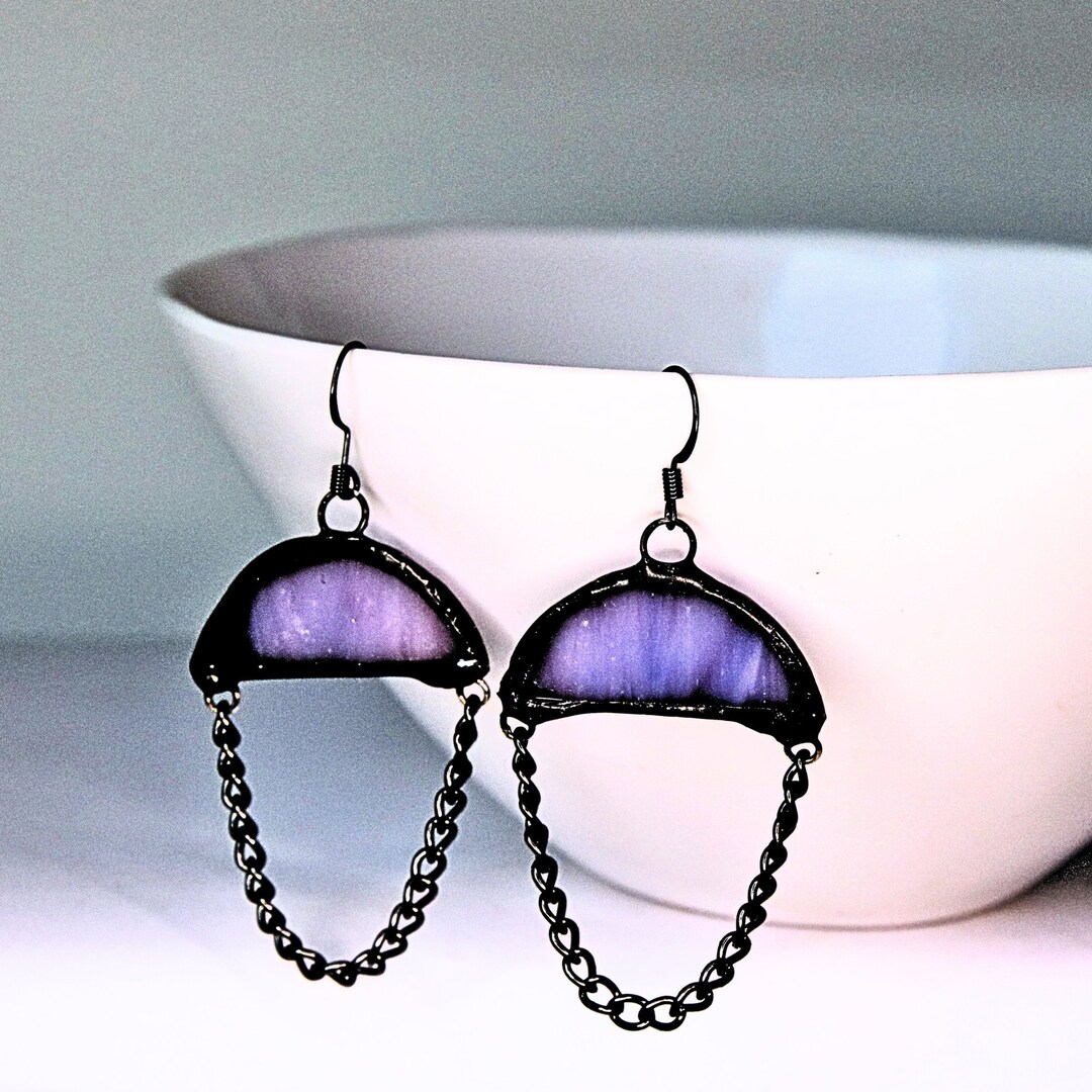 Vintage Purple Round Glass Pendant Asymmetric Earrings