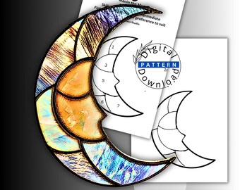 Beginner Man in the Moon Stained Glass Pattern PDF & SVG | Easy 87Piece Crescent Moon Suncatcher