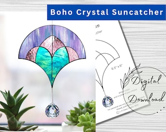 Stained Glass Boho Crystal Suncatcher Pattern for Download, Beginner Pattern, Window Decor, DIY Stained Glass, Print at home, PDF Download,