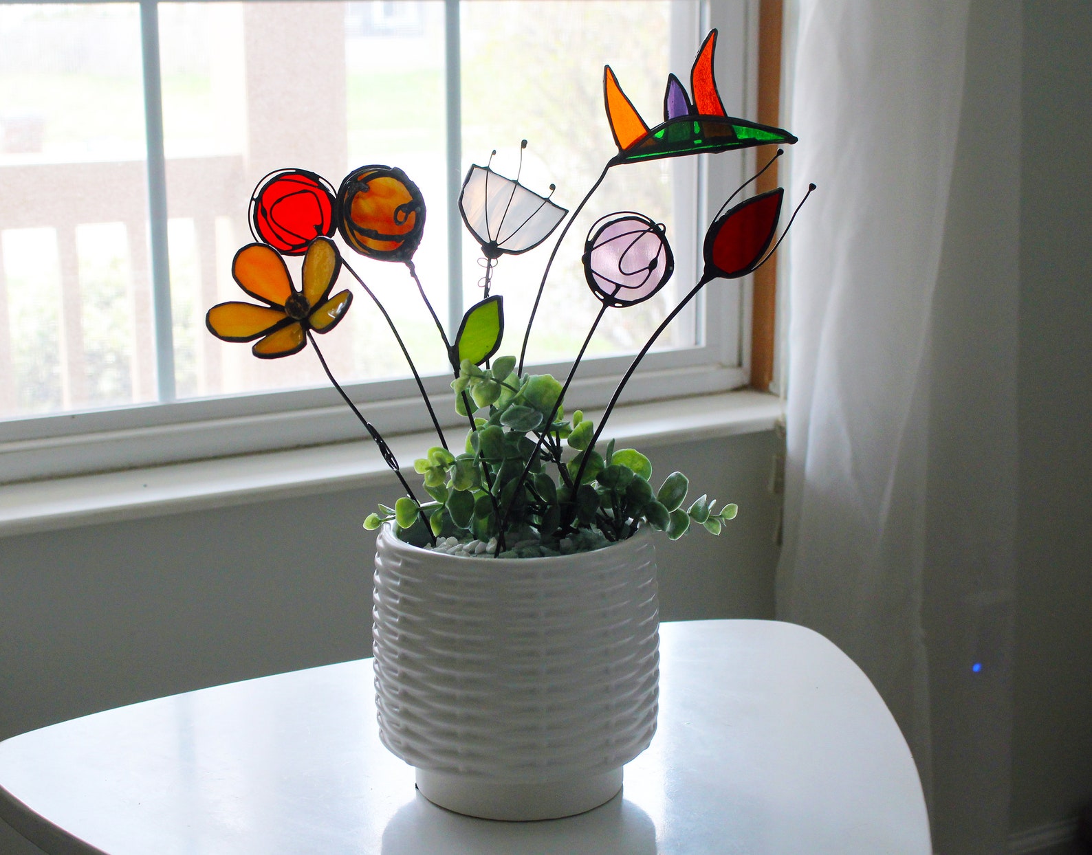 Stained Glass Flower Bouquet Flowers on a Stem Modern Table Etsy