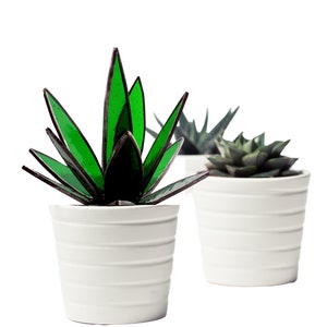 Stained Glass Green Agave Succulent, Succulent Decor, Tabletop Decor, Home Decor, Home Accents, Wedding Table Decor