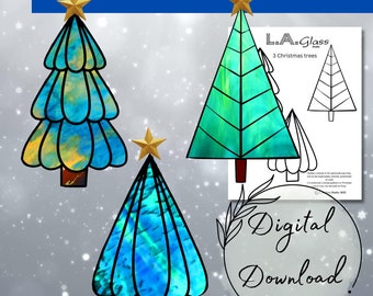 Set of 3 Stained Glass Christmas Trees Patterns for Download, Traditional Christmas  Patterns, Christmas Tree Decor, tree ornaments