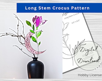 Stained Glass Crocus Crescent Moon Plant Stake Pattern, PDF Instant Download, Hobby License, All skills, Beginner Pattern, Print at Home