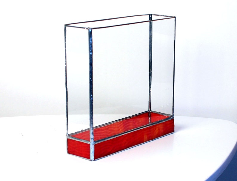 Stained Glass Planter Burnt Orange Modern Trendy Terrarium Etsy