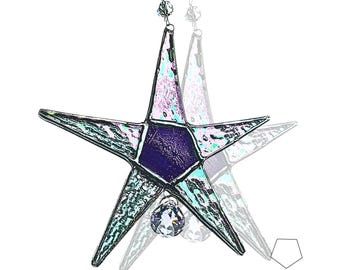 Personalized Birth Month Stained Glass Star Suncatcher, Birthstone Birthday Gift, 6 Inch Handmade Window Hanging Keepsake