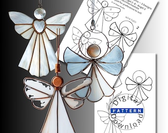 Christmas Angel Stained Glass Patterns | 3 Angel Ornament Designs | Christmas Window Hanging | PDF SVG Bundle