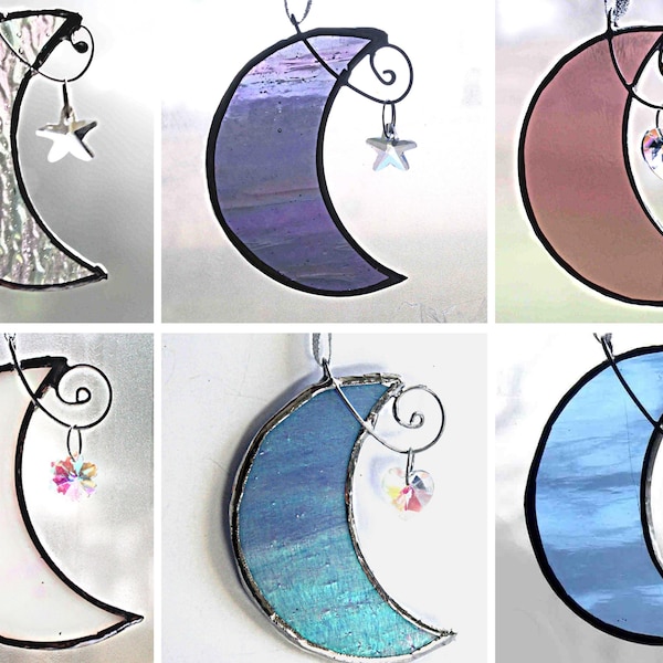 Crescent Moon Crystal Suncatcher Ornament Crystal Star Stained Glass Moon Ornament Snowflake crystal moon Crystal Angel Heart glass moon