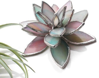 Pastel Stained Glass Succulent, Spring Tabletop Decor