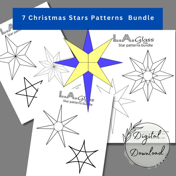 Set of 7 Stained Glass Star Patterns for Stunning Holiday Decor - Instant Download, 7 Unique Stained Glass Patterns, Glass Star Patterns