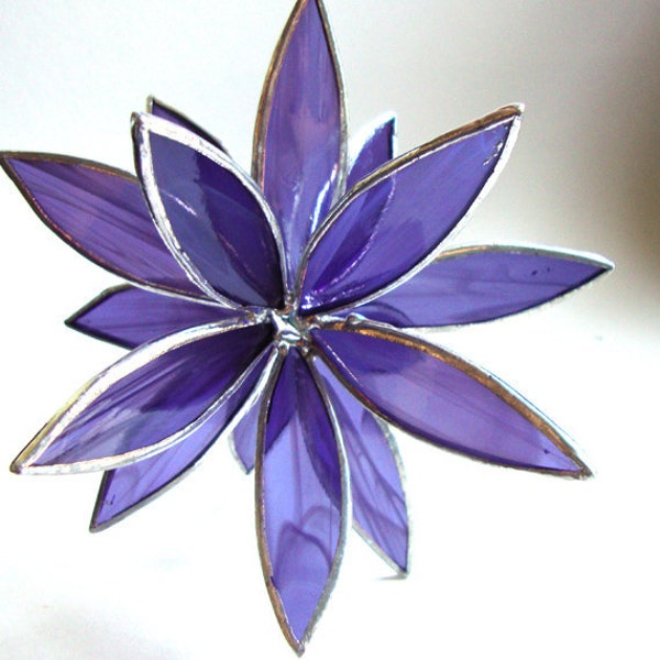 Stained Glass 3D Flower -Suncatcher - In Full Bloom - Purple Swirl