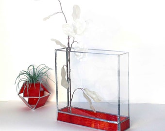 Stained Glass Planter, Burnt Orange, Modern Trendy Terrarium, Home Decor