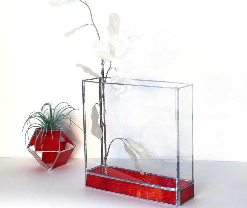 Stained Glass Planter Burnt Orange Modern Trendy Terrarium Etsy
