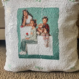 Sequin Pillow Personalized- custom Photo/text pillow-