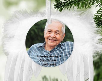 Personalized Angel Wing Memorial Ornament: Custom Photo Christmas Keepsake