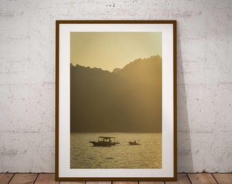 Sunset Boat, Ha Long Bay, Vietnam | Street Photography | Printable Wall Art | Digital Download Gift | Traditional Print