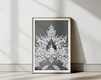 Chiang Rai, White Temple, Thailand | Black and White Decor | Street Photography | Printable Wall Art | Digital Download Gift | New Home