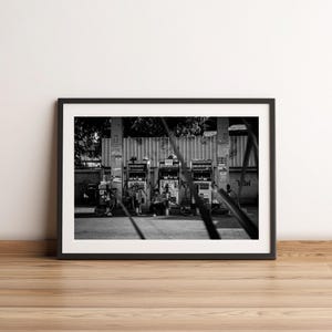 Petrol Gas Station, Bangkok, Thailand | Black and White Street Photography | Printable Wall Art | Digital Download Gift | Garage