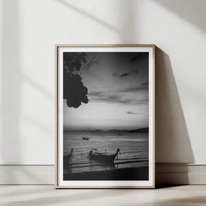 Black and White Artwork, Thai Sunset, Krabi, Ao Nang, Thailand | Street Photography | Printable Wall Art | Digital Download Gift | Travel