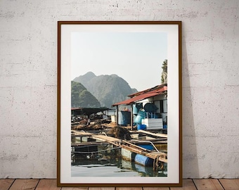 Floating Village, Ha Long Bay, Vietnam | Street Photography | Printable Wall Art | Digital Download Gift | Halong Print
