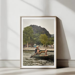 Vietnamese Man Rowing, Ninh Binh, Vietnam | Street Photography | Printable Decorative Wall Art | Digital Download Gift | Hanoi Print Art