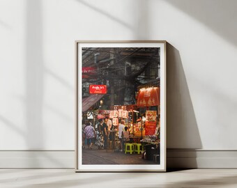 Thai Street Night Market, Bangkok, Chinatown, Thailand | Street Photography | Printable Wall Art | Digital Download Gift | Bangkok Travel