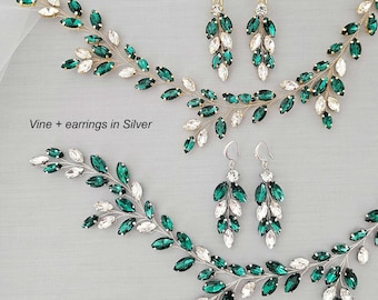 Emerald Green Crystal Bridal Hair Vine: Wedding Headpiece